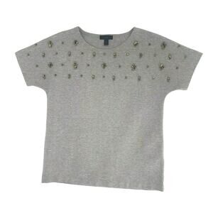 J. Crew Gray Rhinestone Jeweled Fleece Dolman Short Sleeve Top Womens XS